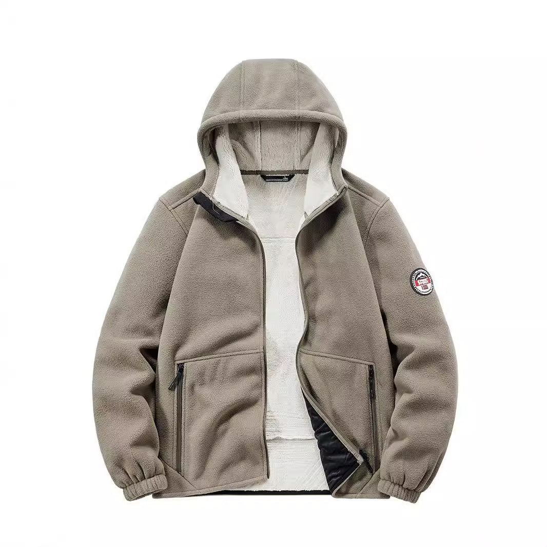 Men's Insulated Fleece Hoodie Jacket with Sherpa Lining and Two-Way Zipper Fashion Glam