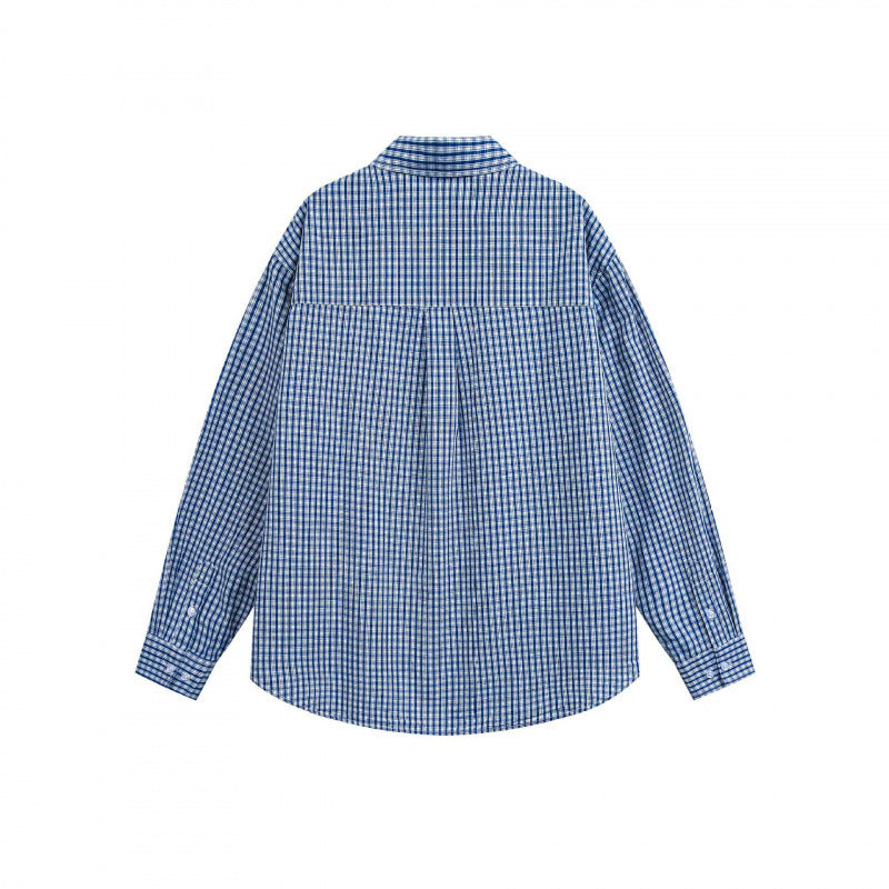 Unisex Oversize Check Shirt with Shirt Collar, Breast Pocket and Rounded Hem Fashion Glam