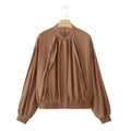 Women’s lightweight blouson jacket with pleated front, stand-up collar, and elastic hem Fashion Glam