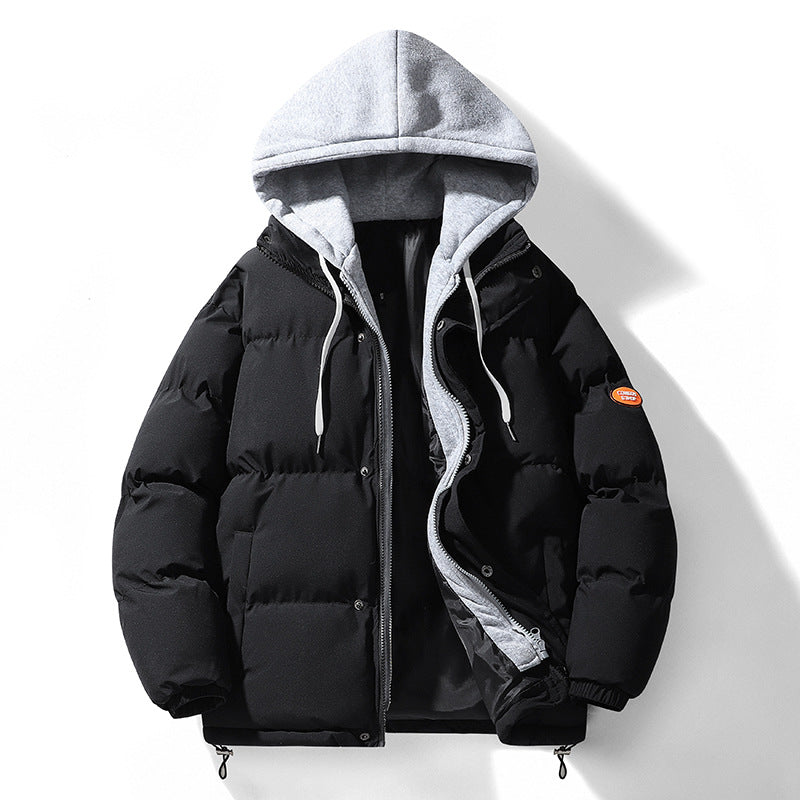 Men's Dual-Layer Puffer Jacket with Integrated Hooded Sweat Layer and Thermo Lining Fashion Glam