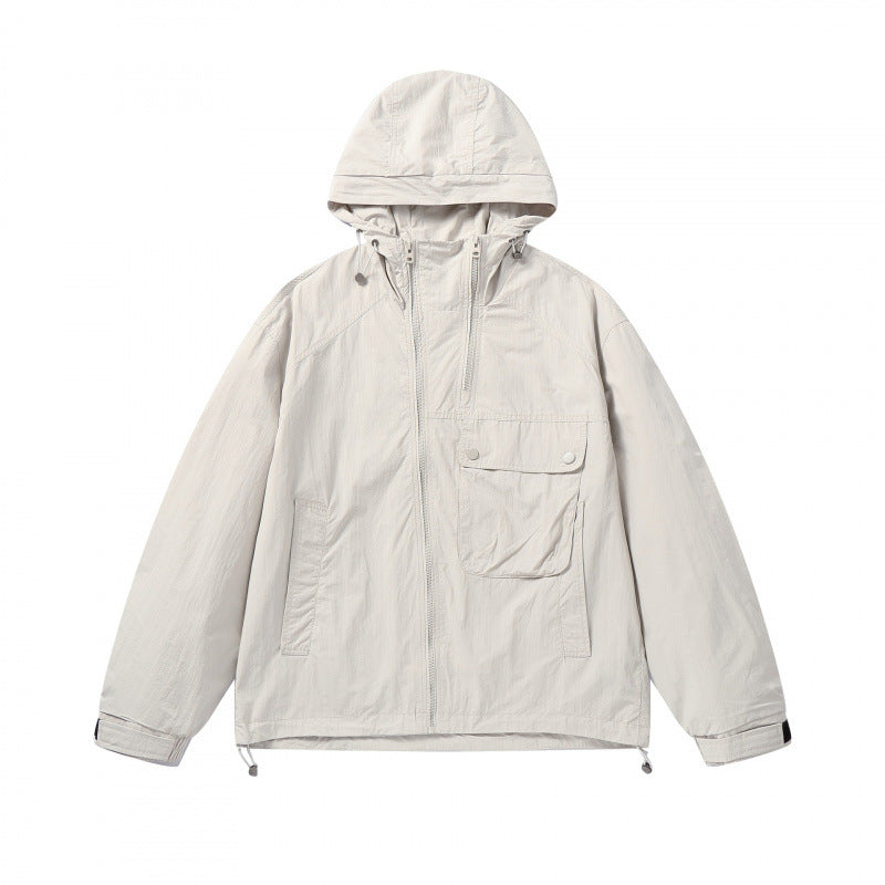 Unisex Lightweight Hooded Transition Jacket with Large Flap Pocket Detail and Drawstring Fashion Glam