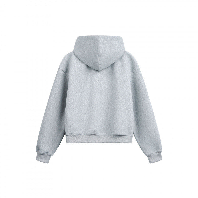 Women's Boxy Hooded Sweat Jacket with Full Zip, Checkered Lined Hood and Kangaroo Pockets Fashion Glam