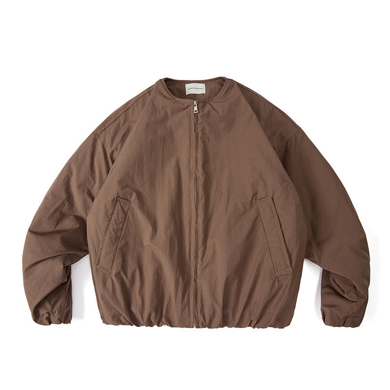 Unisex Lightweight Boxy Transition Jacket without Collar with Full Zip and Elastic Hem Fashion Glam