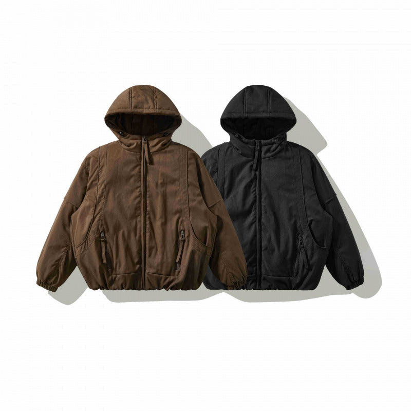 Unisex Oversize Quilted Bomber Jacket with High Hood, Shaped Flap Pockets and Elastic Hem Fashion Glam