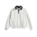 Unisex Oversized Sweatshirt with inset check shirt collar and half zipper Fashion Glam