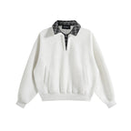 Unisex Oversized Sweatshirt with inset check shirt collar and half zipper Fashion Glam