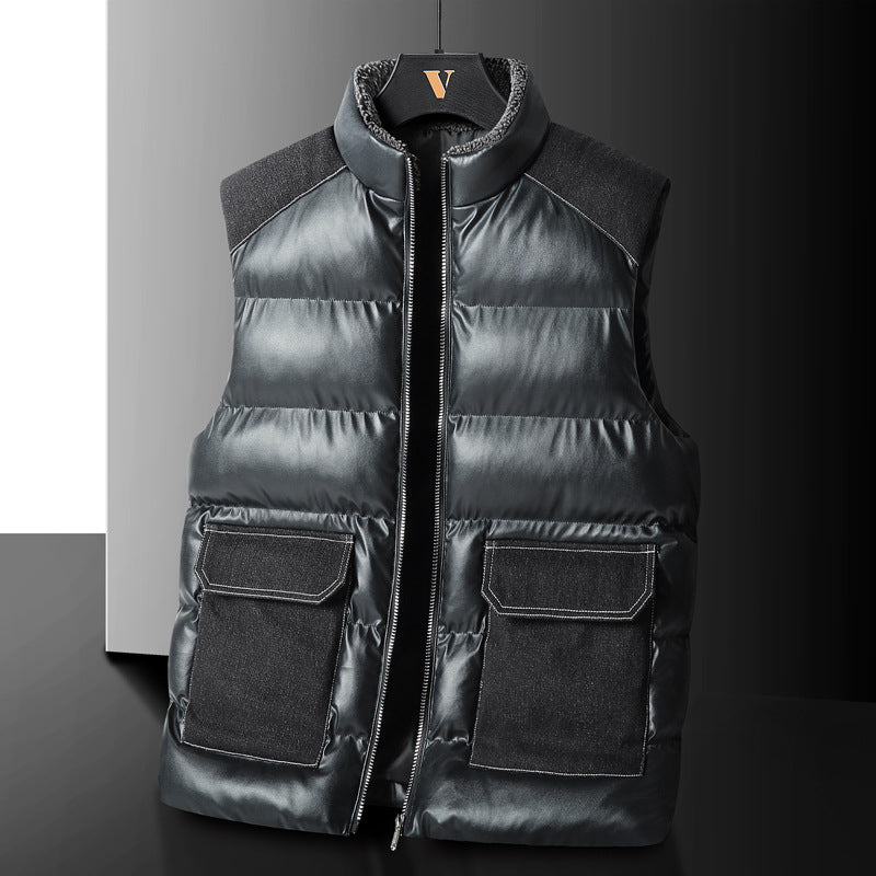 Men's padded quilted vest with cargo pockets and high collar Fashion Glam