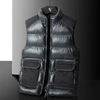 Men's padded quilted vest with cargo pockets and high collar Fashion Glam