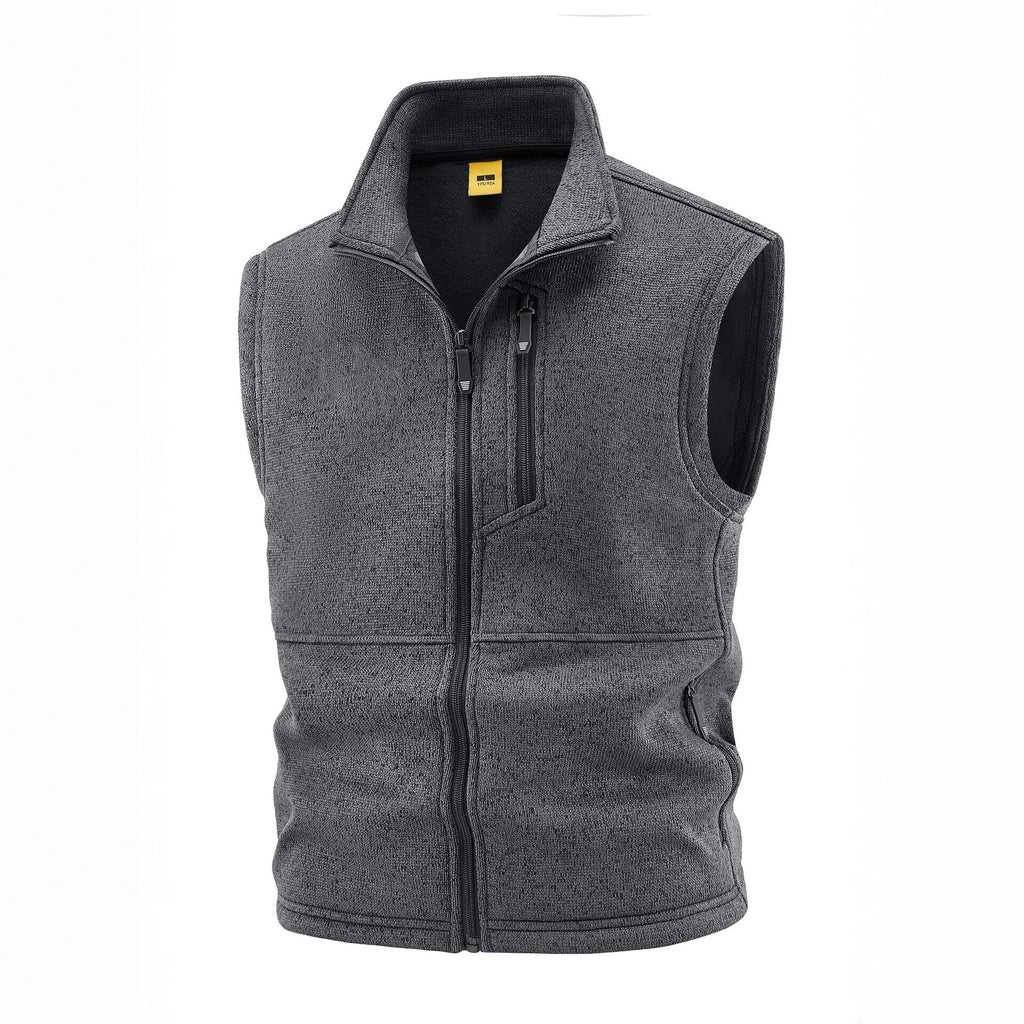 Men's fleece vest with high stand collar, chest zipper and side pockets Fashion Glam