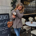Women's Short Cut Wool Blend Check Coat with Large Shawl Collar Fashion Glam