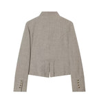 Ladies short blazer in military style with stand-up collar, double-breasted decorative button placket and tailored silhouette Fashion Glam