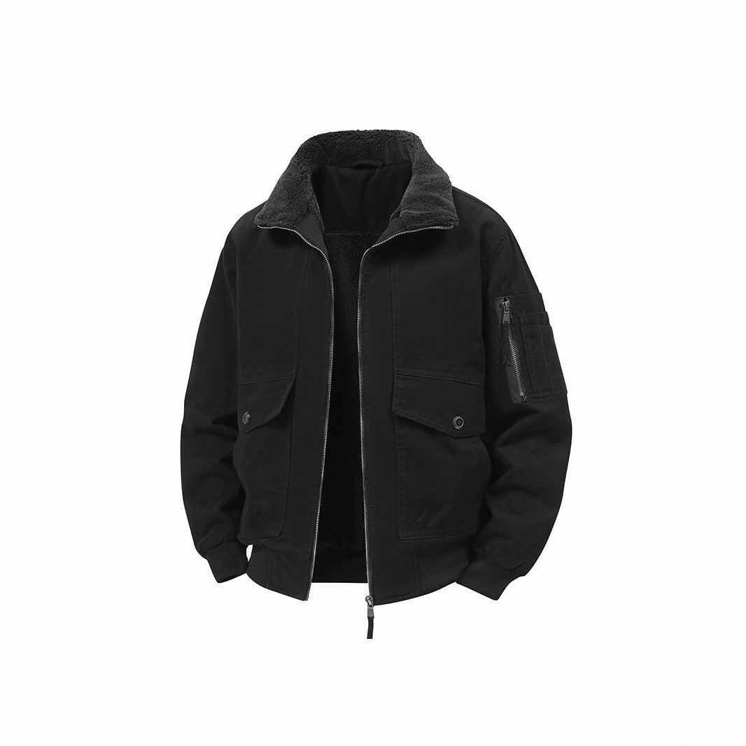 Men's Military Inspired Thermal Bomber Jacket with Teddy Lining, Arm Pocket and Snap Flap Pockets Fashion Glam