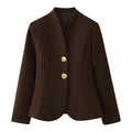 Women's Tailored Blazer with Stand Collar and Decorative Gold Buttons Fashion Glam
