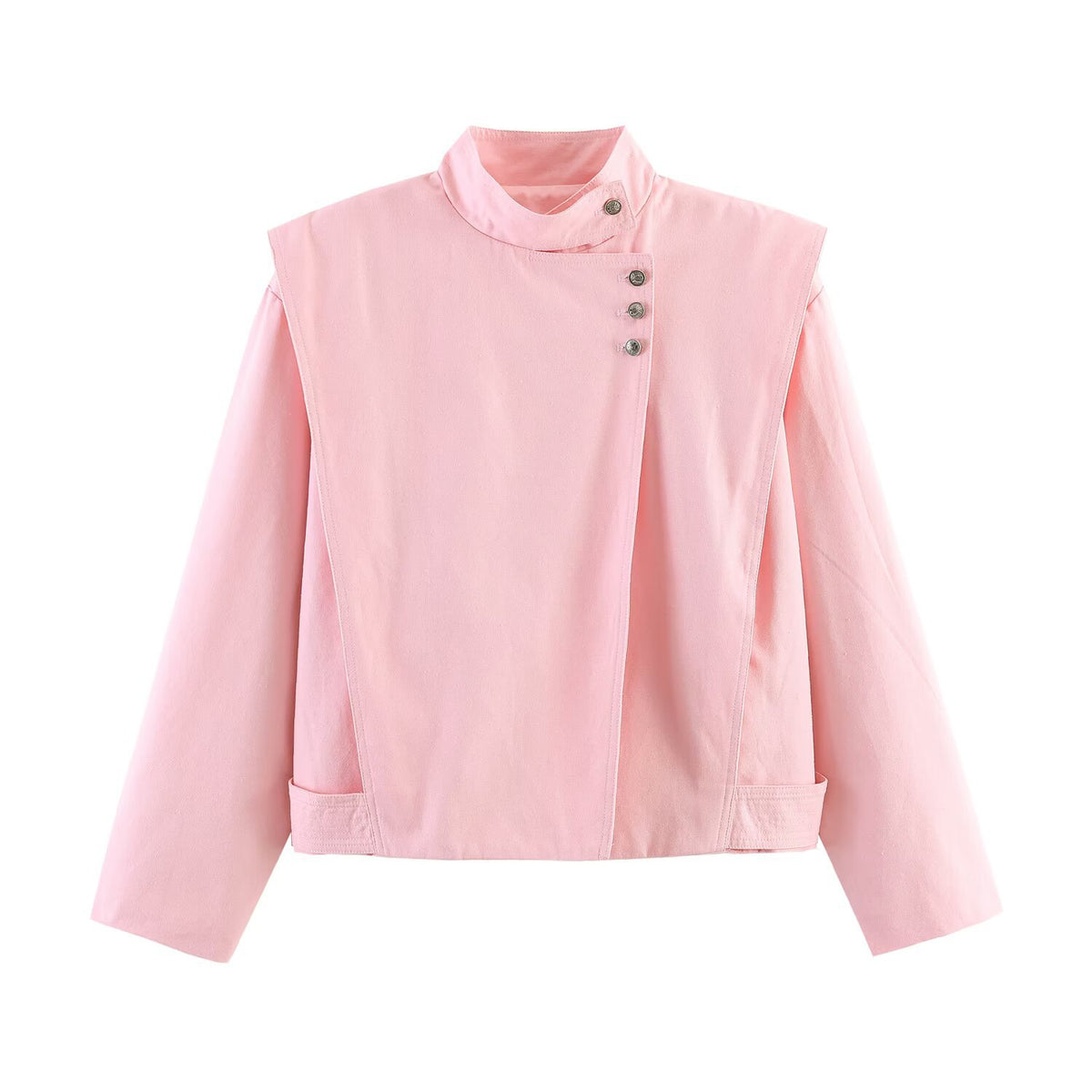 Women's short blazer in origami look with stand-up collar, asymmetric button placket, and patch pockets Fashion Glam