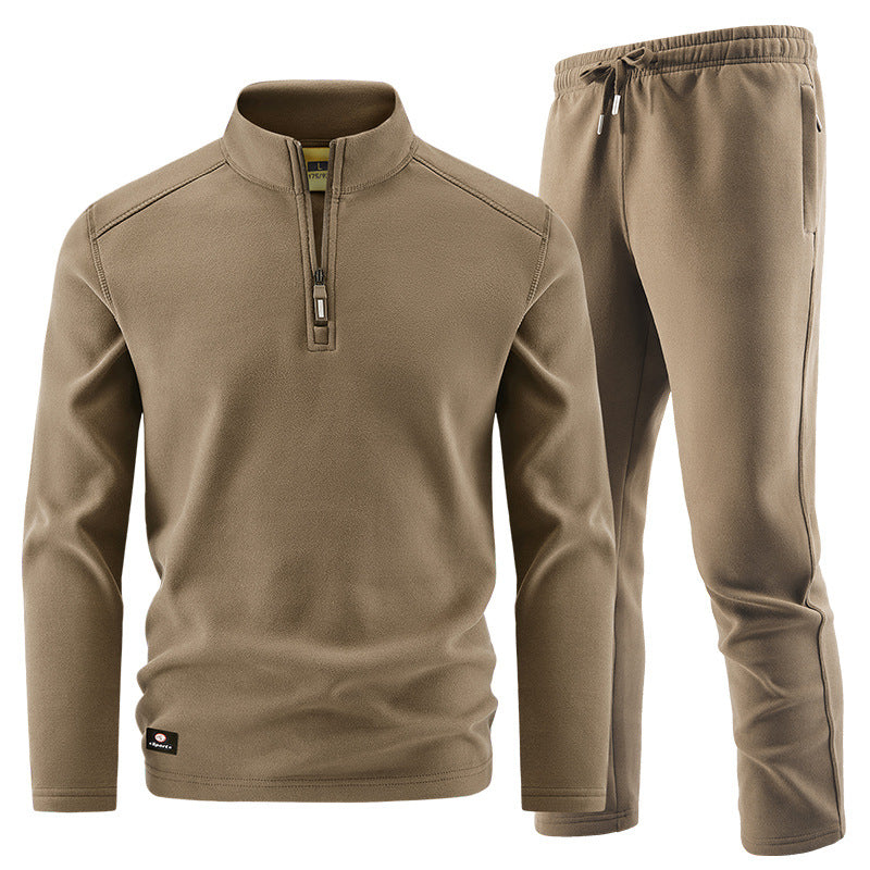 Men's Fleece Training Set with Stand-up Collar and Elastic Waistband Fashion Glam