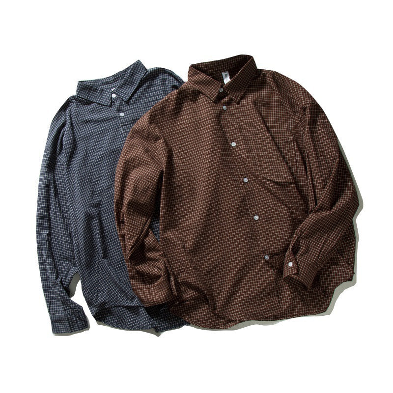 Men's Oversized Checkered Long Sleeve Shirt with Chest Pocket Fashion Glam