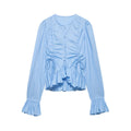 Women Ruffled Blouse with Drawstring, Balloon Sleeves and Ruffle Hem Fashion Glam
