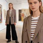 Women's Double-Breasted Oversized Blazer with Houndstooth Check and Flap Pockets Fashion Glam