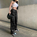 Women wide cargo pants in baggy style with multifunctional pockets and adjustable hem Fashion Glam