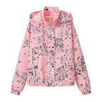 Women's Printed Lightweight Hooded Windbreaker in Bandana/Paisley Pattern Fashion Glam