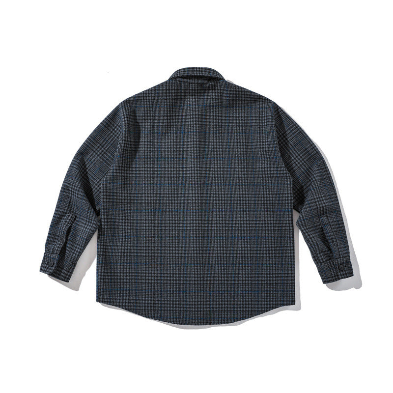 Unisex Boxy Overshirt made of wool blend with Glencheck, chest pocket and rounded hem Fashion Glam