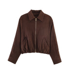 Women's short velor bomber jacket with shirt collar, zipper and elastic hem Fashion Glam