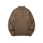 Unisex Coarse Knitted Half-Zip Cable Pattern Sweater with Stand-Up Collar and Ribbed Edges Fashion Glam
