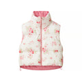 Women short cut quilted vest made of down imitation with stand-up collar, floral print and drawstring Fashion Glam