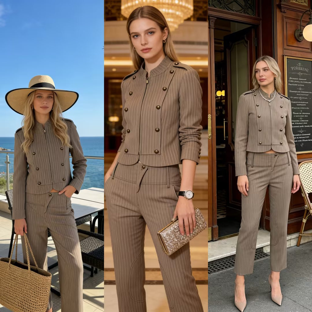 Women's straight-cut high-waisted trousers with knee patches Fashion Glam