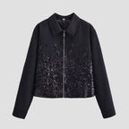 Women's short jacket with continuous zipper and sequin front Fashion Glam