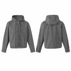 Unisex hooded jacket in boxy cut with double zipper and pinstripe look Fashion Glam