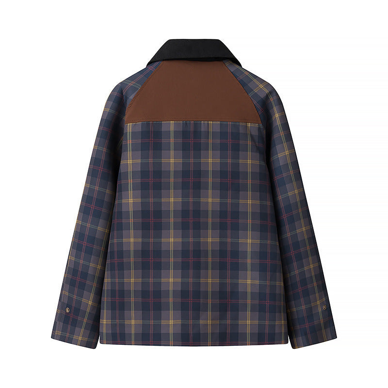 Women’s Oversize Checkered Field Jacket with Waxed Look and Snap Button Placket Fashion Glam