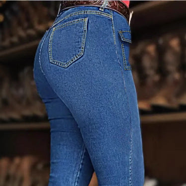 Women's Western-inspired bootcut jeans with front flap pockets and sculpting cut Fashion Glam