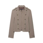 Women's short blazer in military style with stand-up collar and decorative buttons Fashion Glam