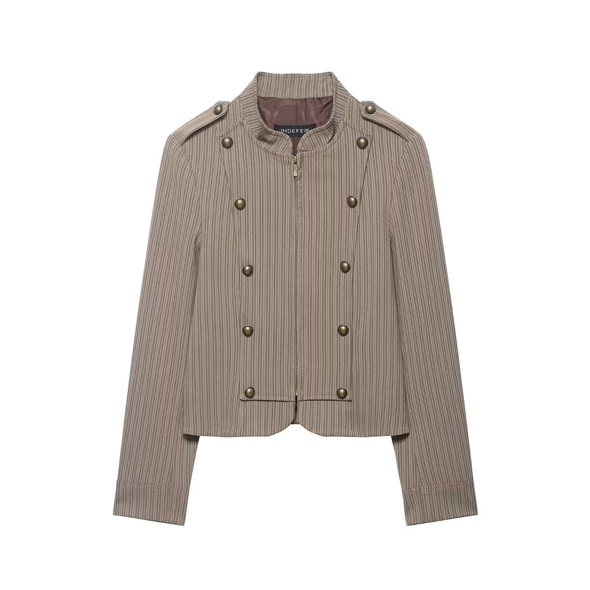 Women's short blazer in military style with stand-up collar and decorative buttons Fashion Glam
