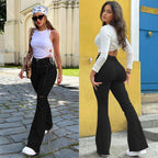 Ladies slim fit flared jeans with knee-open cutouts and shaping comfort waistband Fashion Glam