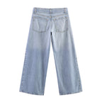 Women Wide High-Waist Jeans with Side Slit Inserts and Skirt Effect Fashion Glam