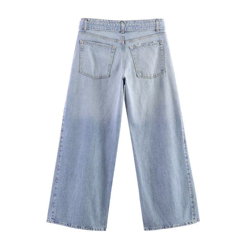 Women Wide High-Waist Jeans with Side Slit Inserts and Skirt Effect Fashion Glam