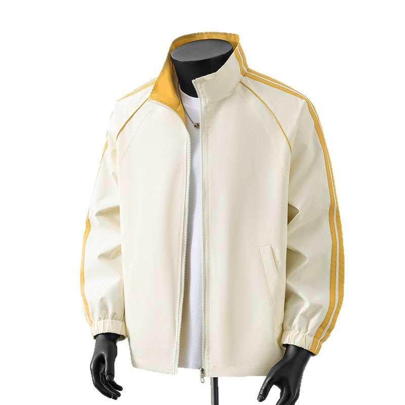 Men's Light Track Blouson Jacket with Stand-Up Collar and Contrast Stripes Fashion Glam
