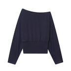 Women's Off-Shoulder Cropped Sweatshirt with Wide Boat Neck and Waistband Fashion Glam