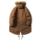 Men's Quilted Parka in Fish Tail Cut with Detachable Faux Fur Hood and Thermal Lining Fashion Glam