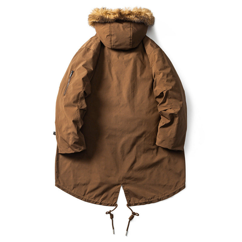 Men's Quilted Parka in Fish Tail Cut with Detachable Faux Fur Hood and Thermal Lining Fashion Glam