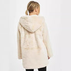 Women's Midi Length Faux Fur Coat with Hood, Teddy Finish and Concealed Button Placket Fashion Glam