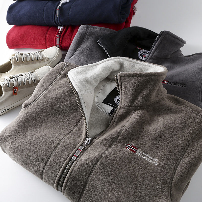 Men's fleece jacket with stand-up collar, full-length zipper, and teddy inner lining Fashion Glam