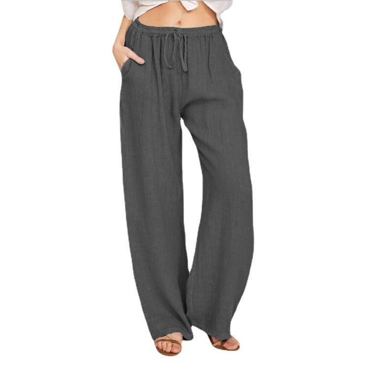Women's Lightweight Linen Pants with Wide Leg, Elastic Waistband, and Side Pockets Fashion Glam