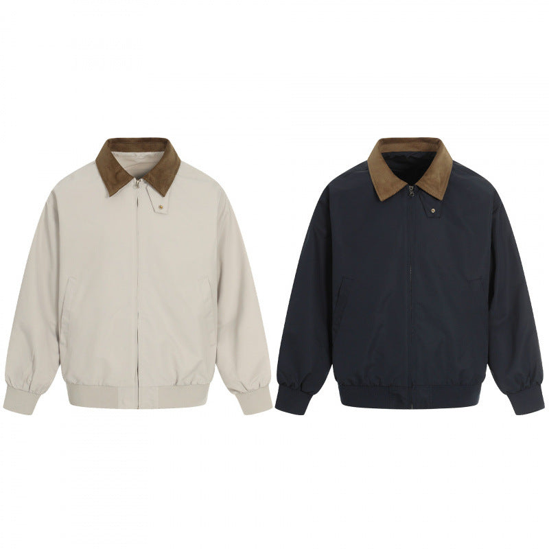 Men's Harrington jacket with corduroy collar, ribbed hem and discreet front zipper Fashion Glam