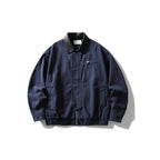 Men's Boxy Worker Jacket with Faux Leather Collar, Full-Length Zipper and Elastic Hem Fashion Glam