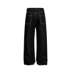 Women's Wide High-Waist Denim Jeans with Asymmetric Button Placket and Contrast Stitching Fashion Glam