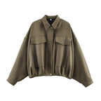 Women's Oversized Short Jacket with Flap Pockets, Drop Sleeves, and Elastic Hem Fashion Glam