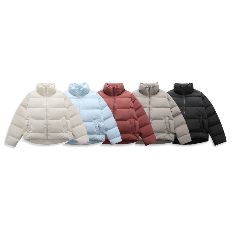 Women's short quilted padded jacket with high stand-up collar and concealed two-way zipper Fashion Glam
